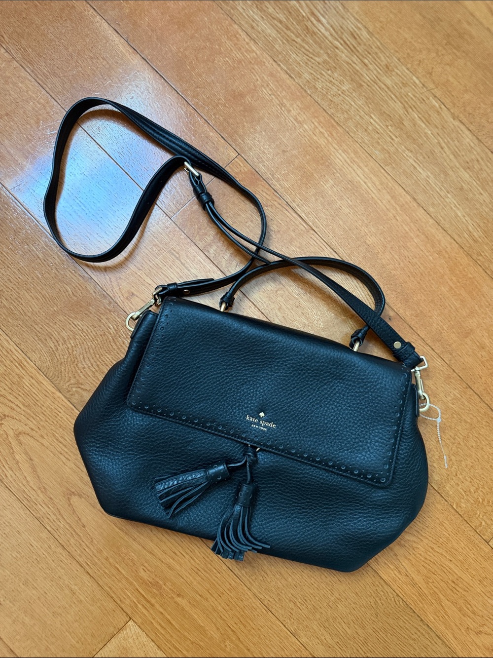 NBW kate spade Black Pebbled Leather Crossbody with Tassel